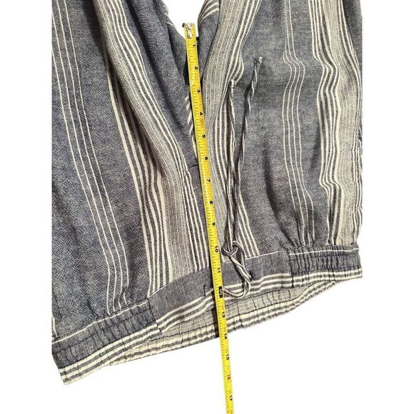 Old navy striped linen wide leg pants sz Small blue/cream drawstring pull on wom - Picture 3 of 7